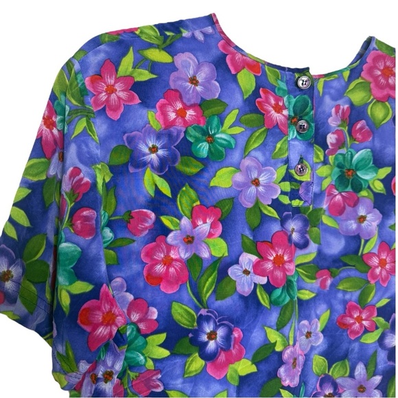 Vintage 90s Silk Floral Shirt Top Size 8 Petite Purple Pink - Picture 4 of 9
